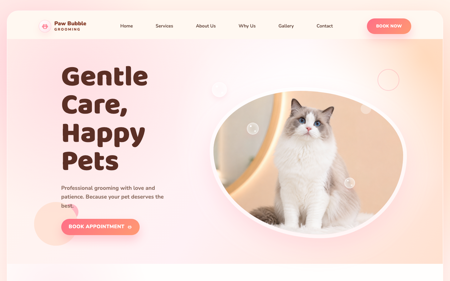 PawBubble Grooming website homepage preview